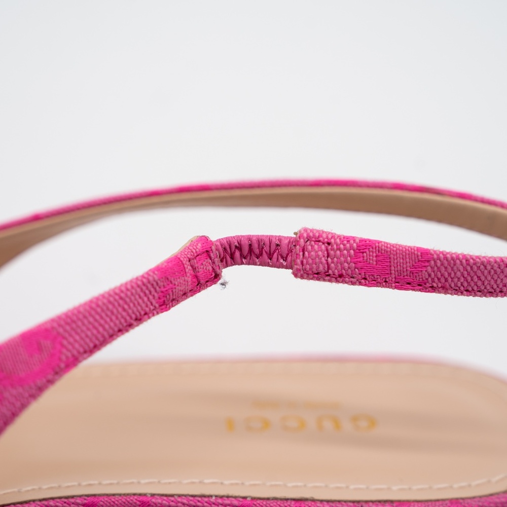 size 39.5G 9.5 US Gucci Horsebit Slingback Flat Pink GG Canvas - Picture 10 of 13